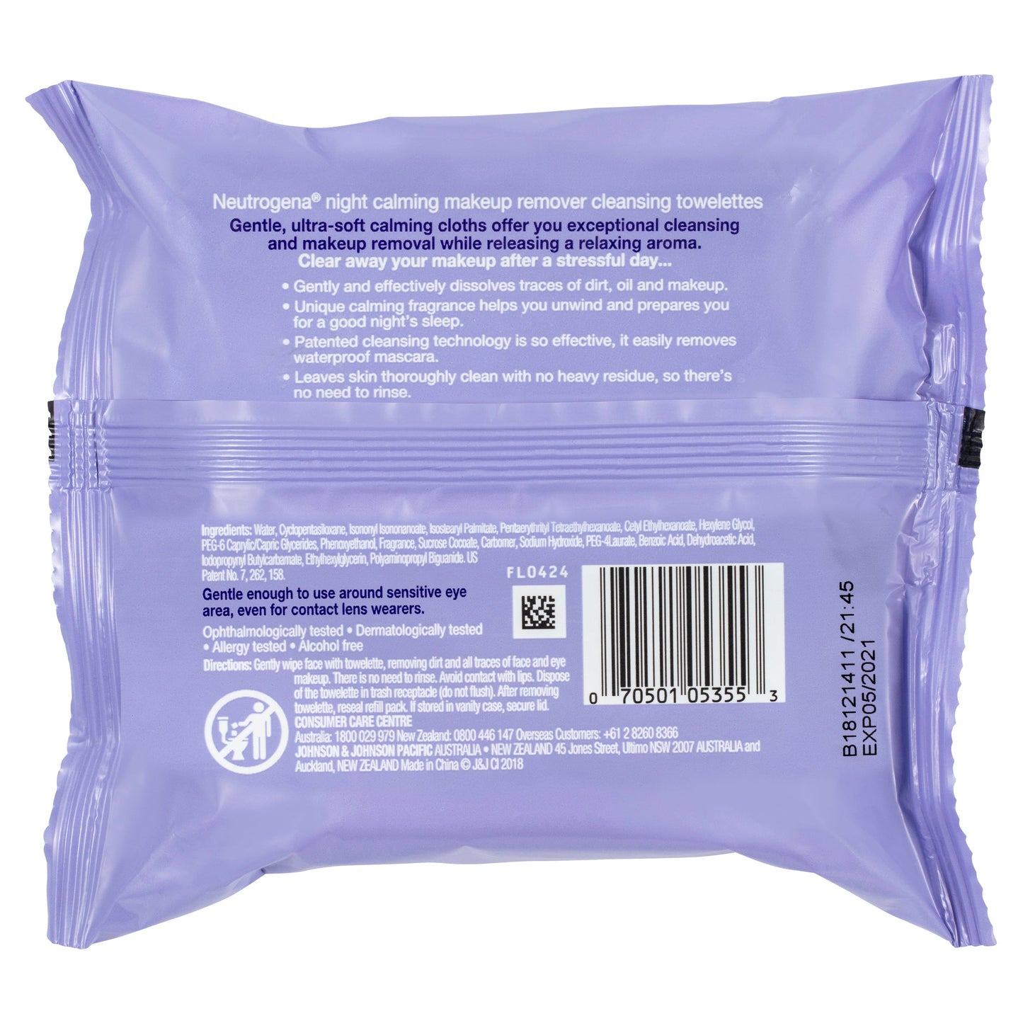 Neutrogena Makeup Remover Cleansing Towelettes Night Calming 25 Pre-Moistened Towelettes