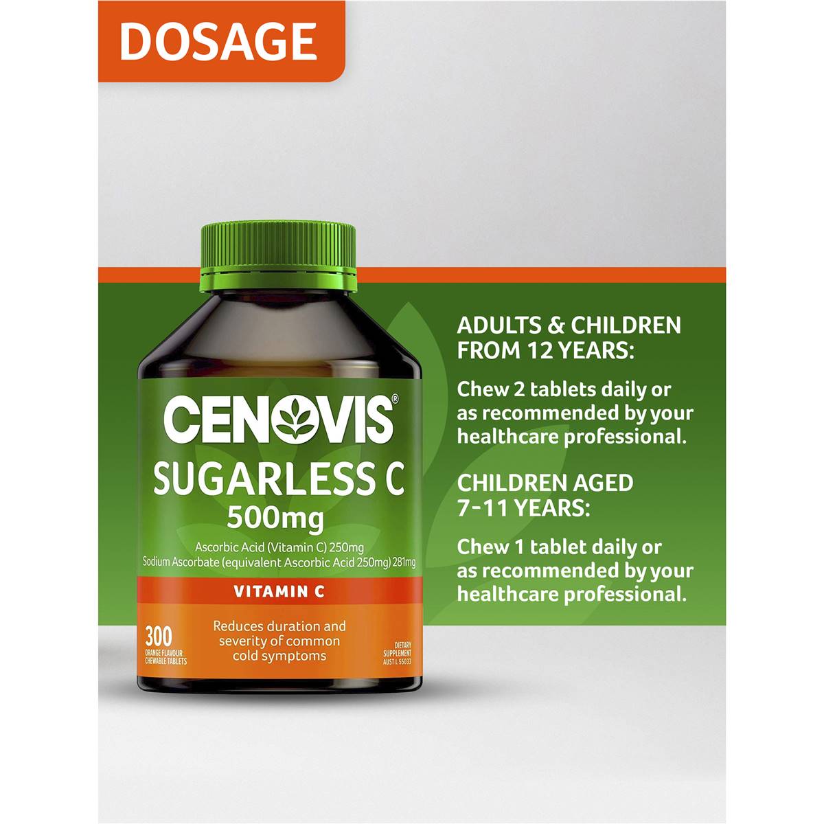 Cenovis Sugarless C 500mg Orange Flavour 300 Tablets