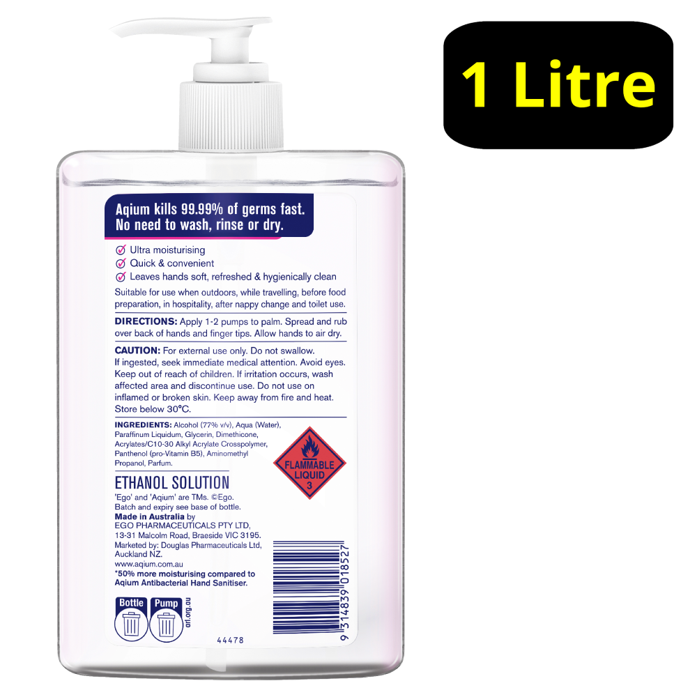 EGO Aqium Ultra Anti-bacterial Hand Sanitiser 1 Litre Pump