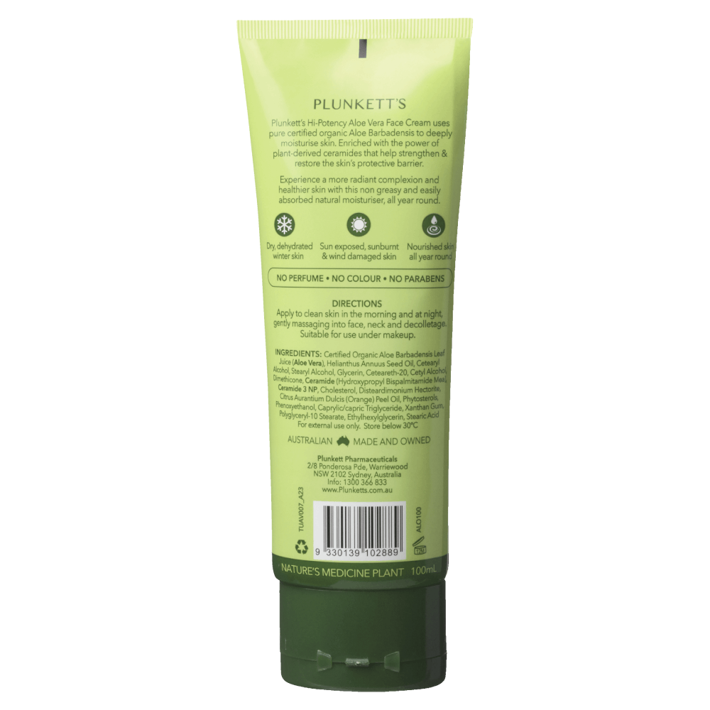 Plunkett’s Hi-Potency Aloe Vera Replenishing Face Cream with Ceramides 100mL
