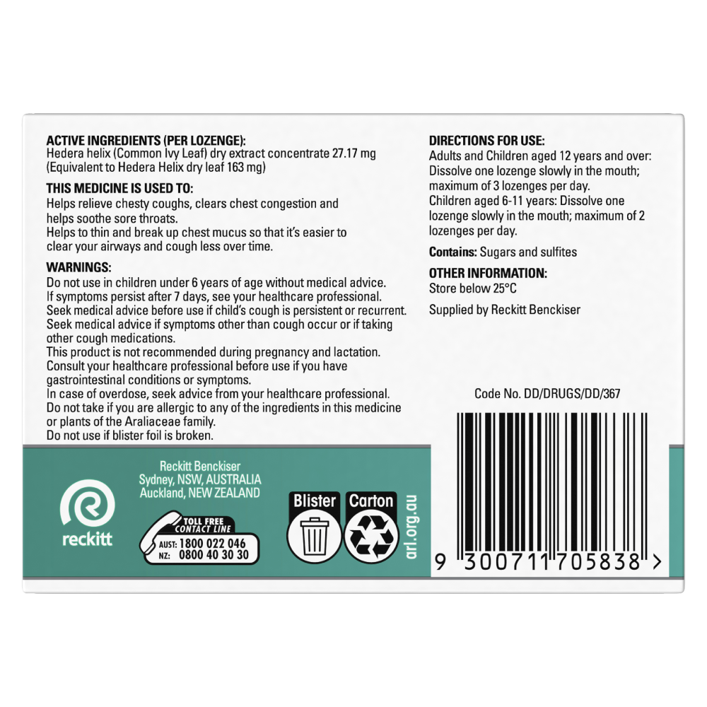 Strepsils Herbal Chesty Cough Honey Lemon Flavour 32 Lozenges