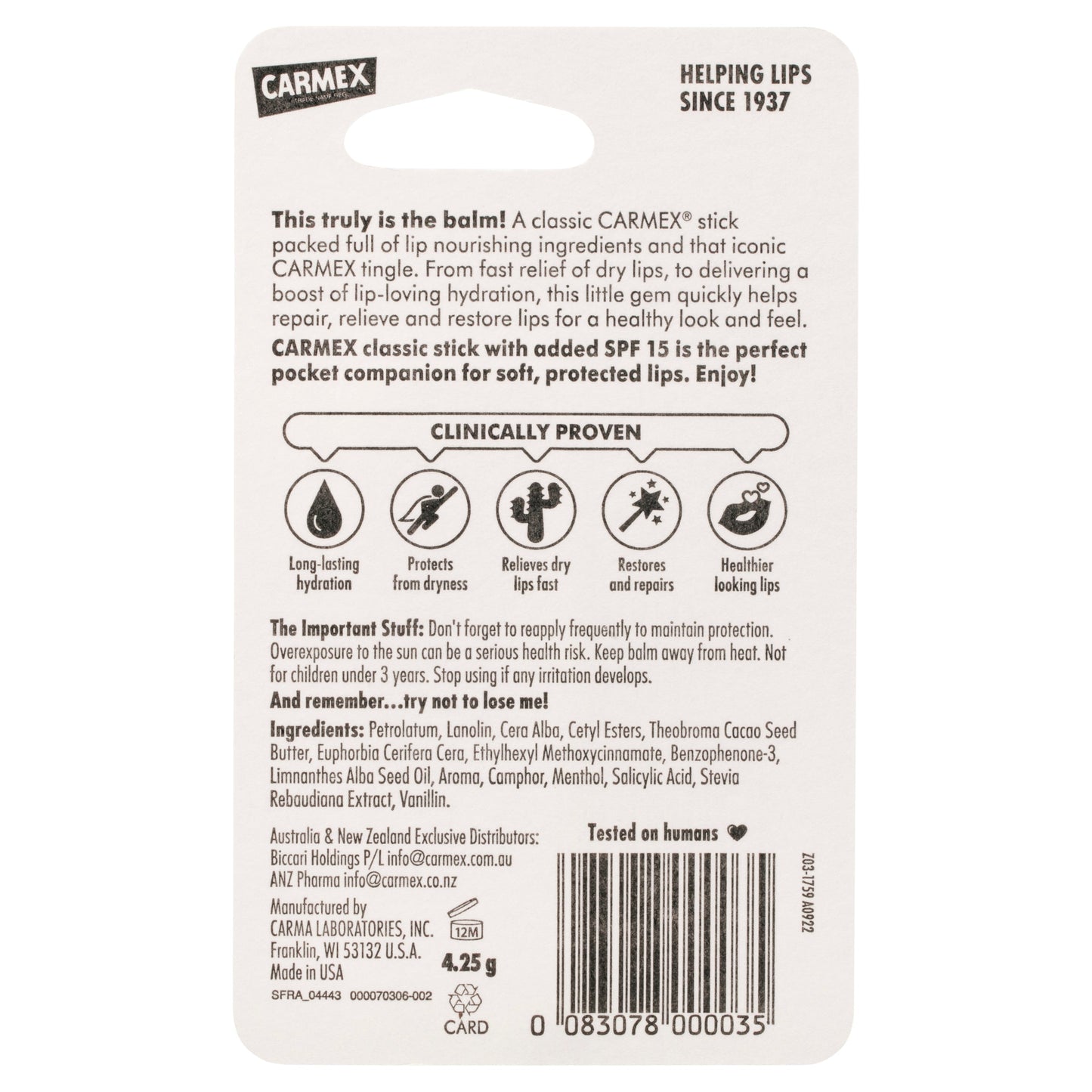 Carmex Lip Balm Click Stick Original SPF 15 4.25g