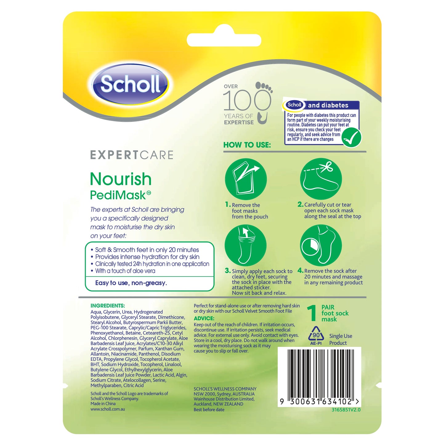 Scholl Dry Skin Aloe Vera PediMask 1 Pair