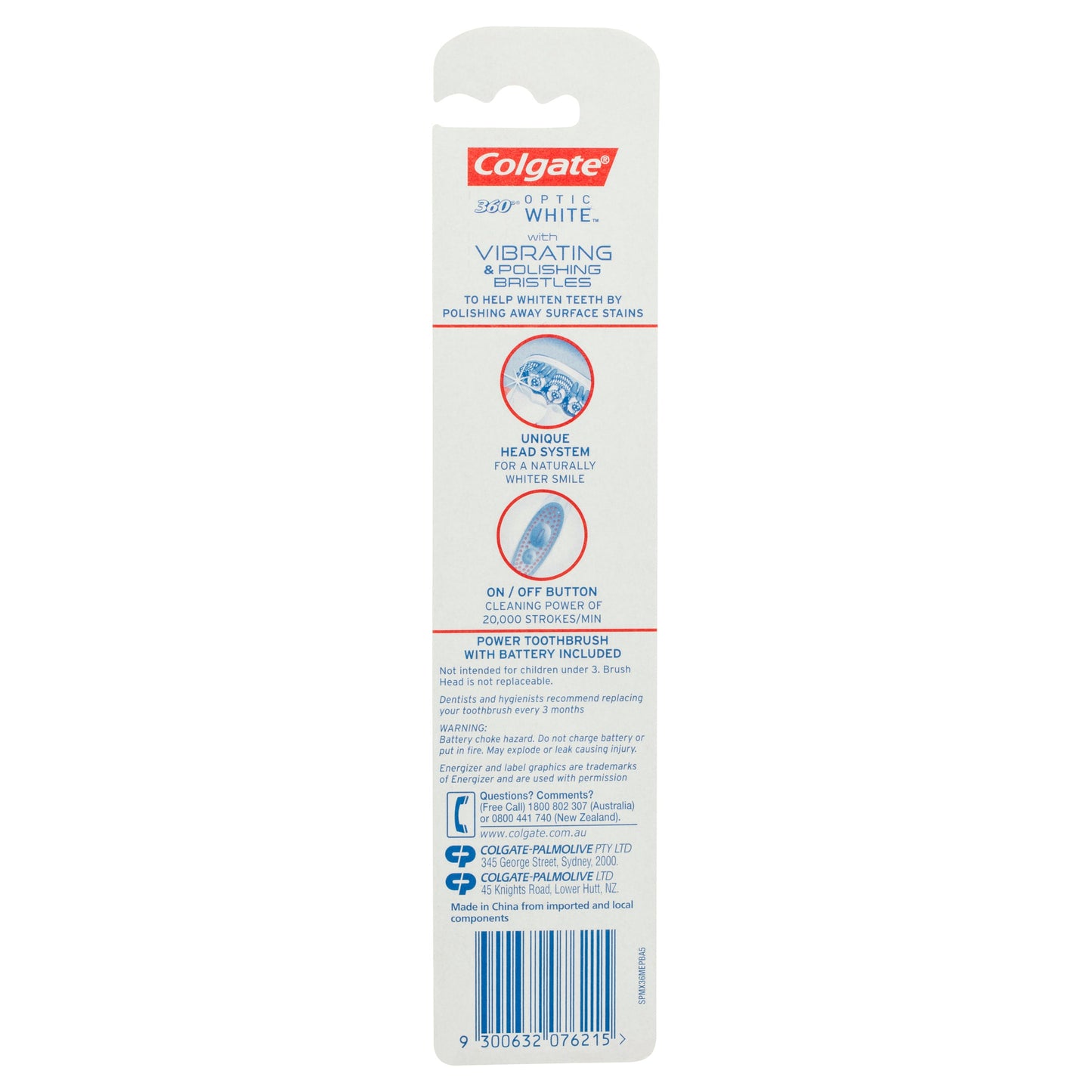 Colgate 360 Optic White Power toothbrush Medium with vibrating & polishing bristles