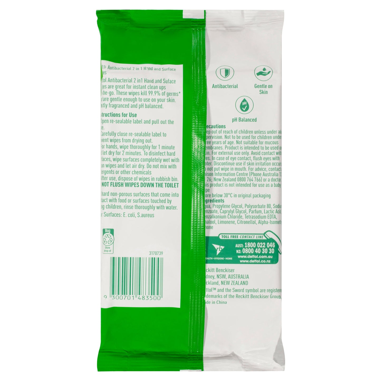 Dettol 2in1 Hands & Surfaces Antibacterial 60 Wipes