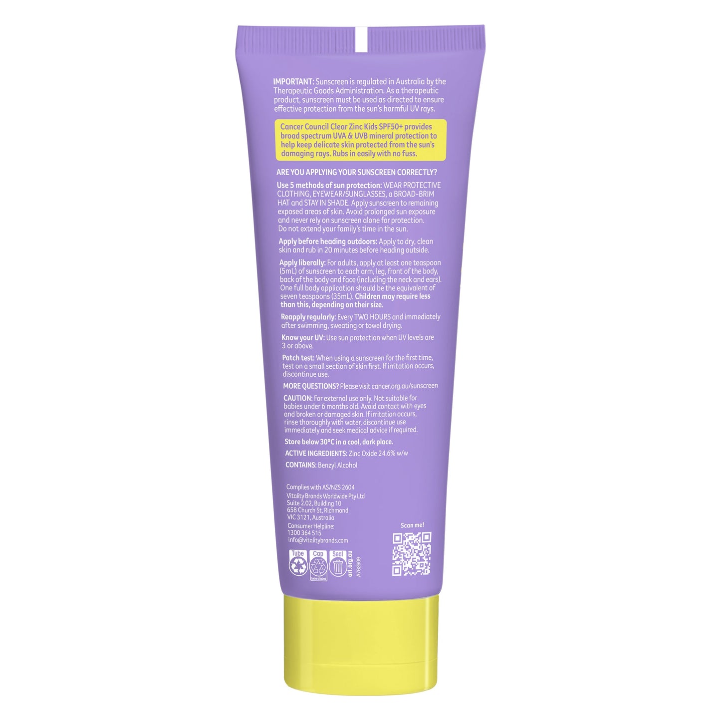 Cancer Council Clear Zinc Kids Spf50+ 110g