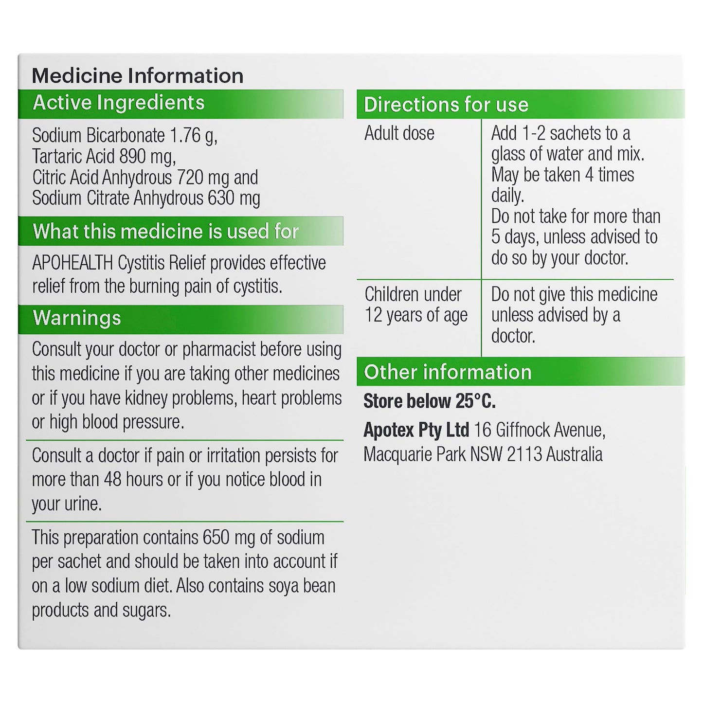 Apohealth Cystitis Relief 28 X 4g Sachets