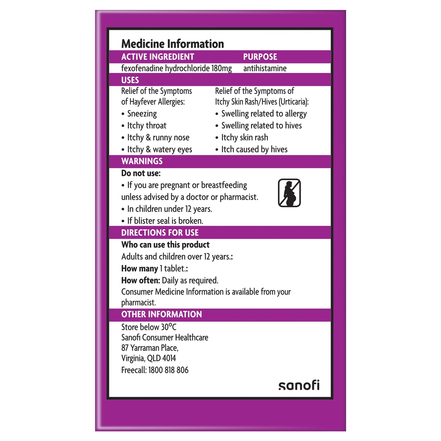 Telfast 180mg 80 Tablets