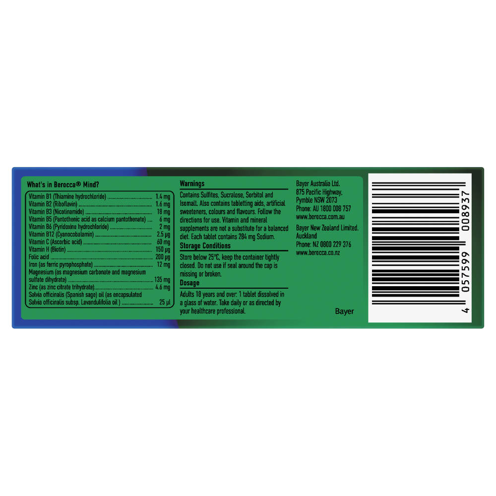 Berocca Mind Mixed Berries 20 Effervescent Tablets