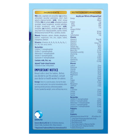 Aptamil Gold+ 1 Baby Infant Formula Powder Sachets From Birth to 6 Months 22.5g 5 Pack