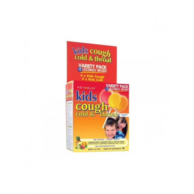 Key Sun Kids Cough Cold & Throat Variety Pack 12 Lozenges