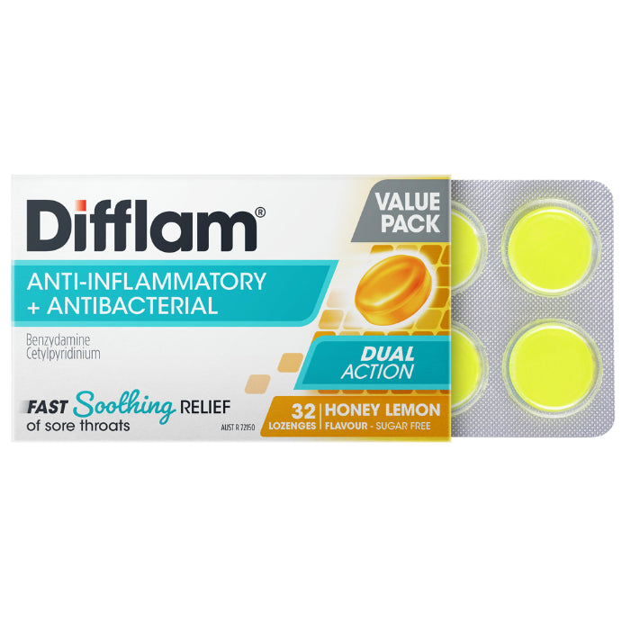 Difflam Anti-inflammatory + Antibacterial Honey Lemon 32 Lozenges