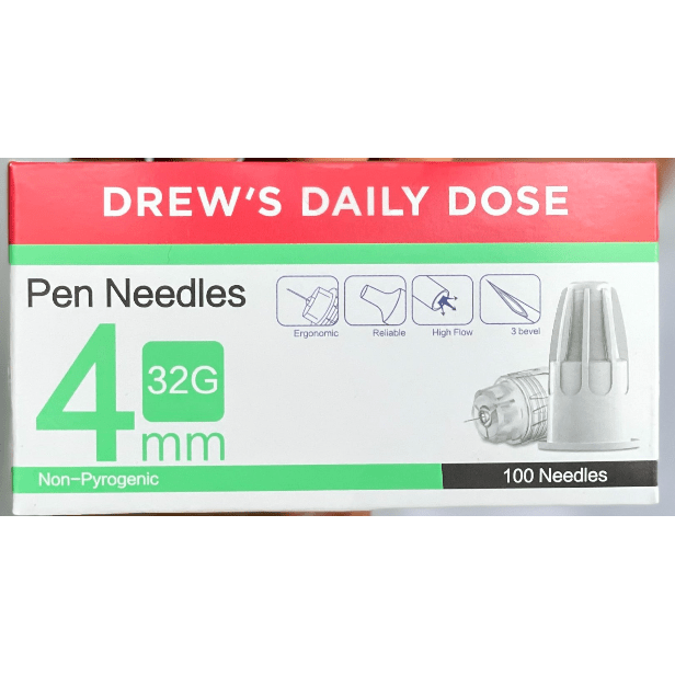 Drew's Daily Dose Pen Needles 32g 4mm 100 Needles