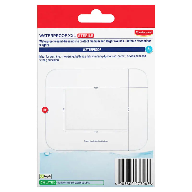 Elastoplast Waterproof XXL 8x10cm 5 Dressings
