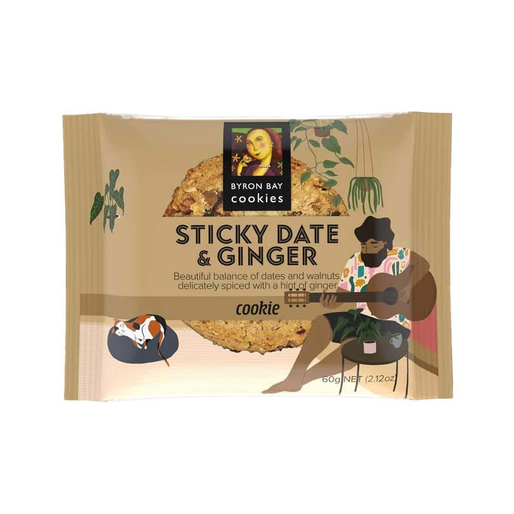 Byron Bay Cookies Gluten Free Cookies Sticky Date & Ginger 60g 12 Pack