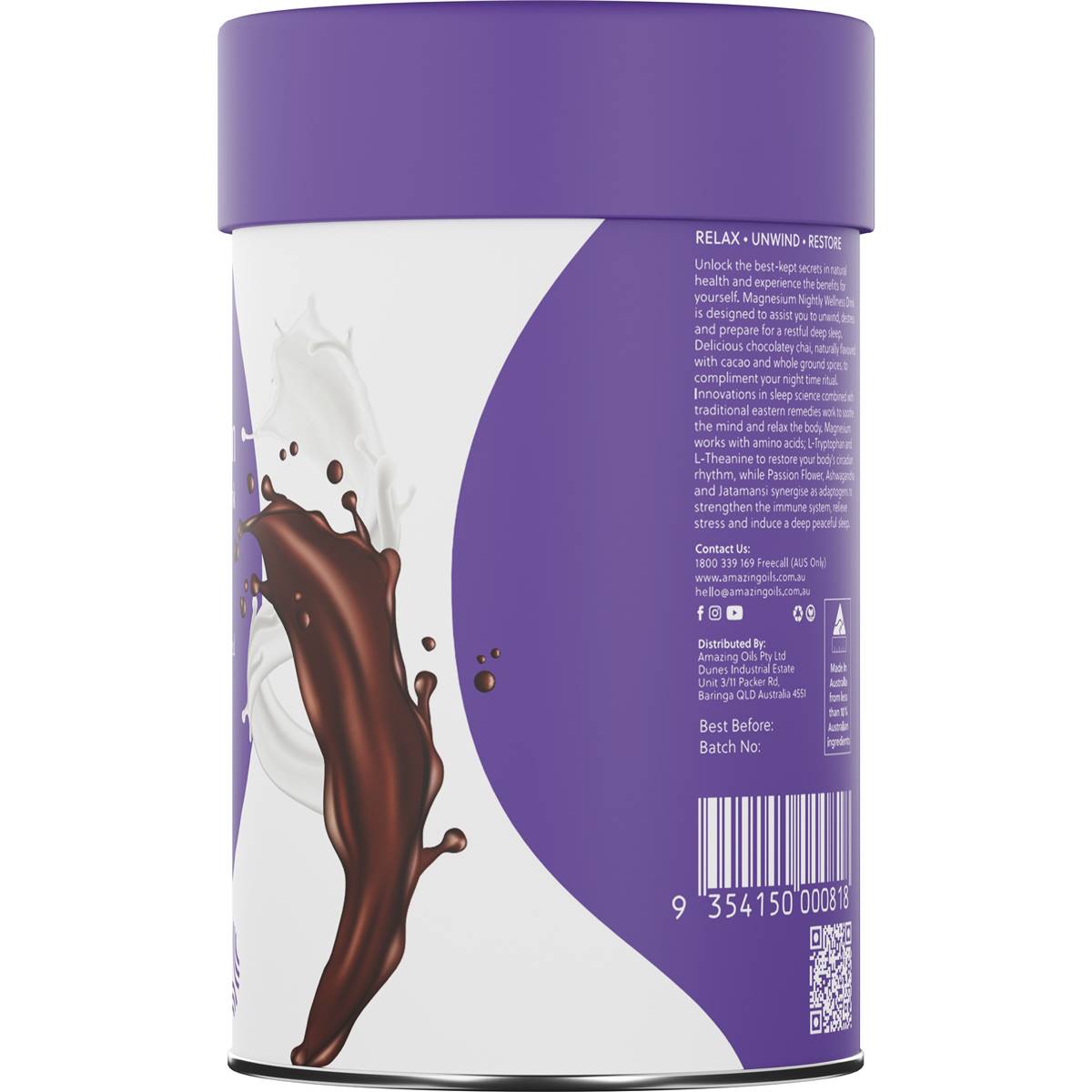 Amazing Oils Magnesium Wellness Drink Nightly Cacao & Chai 200g