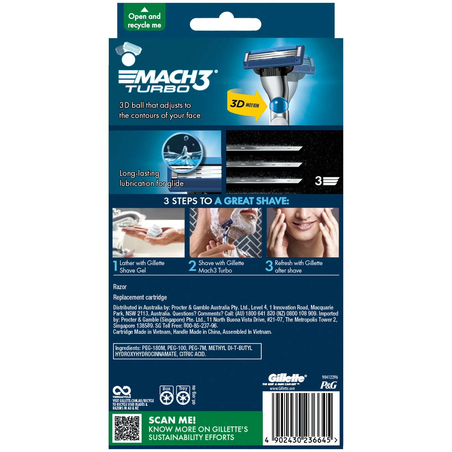 Gillette Mach 3 Turbo 3D Razor 2 Up