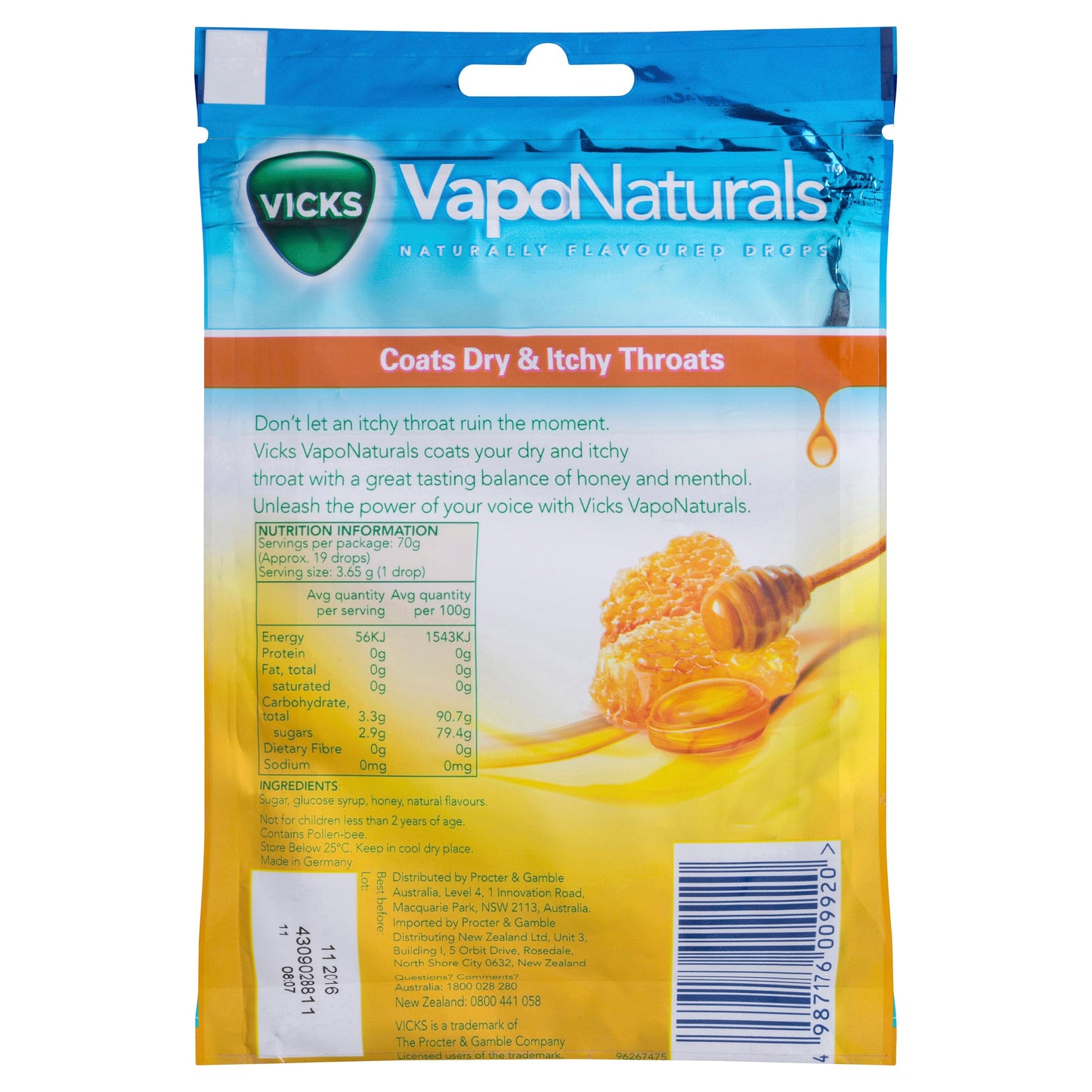 Vicks VapoNaturals Honey Throat Lozenges 19 Drops