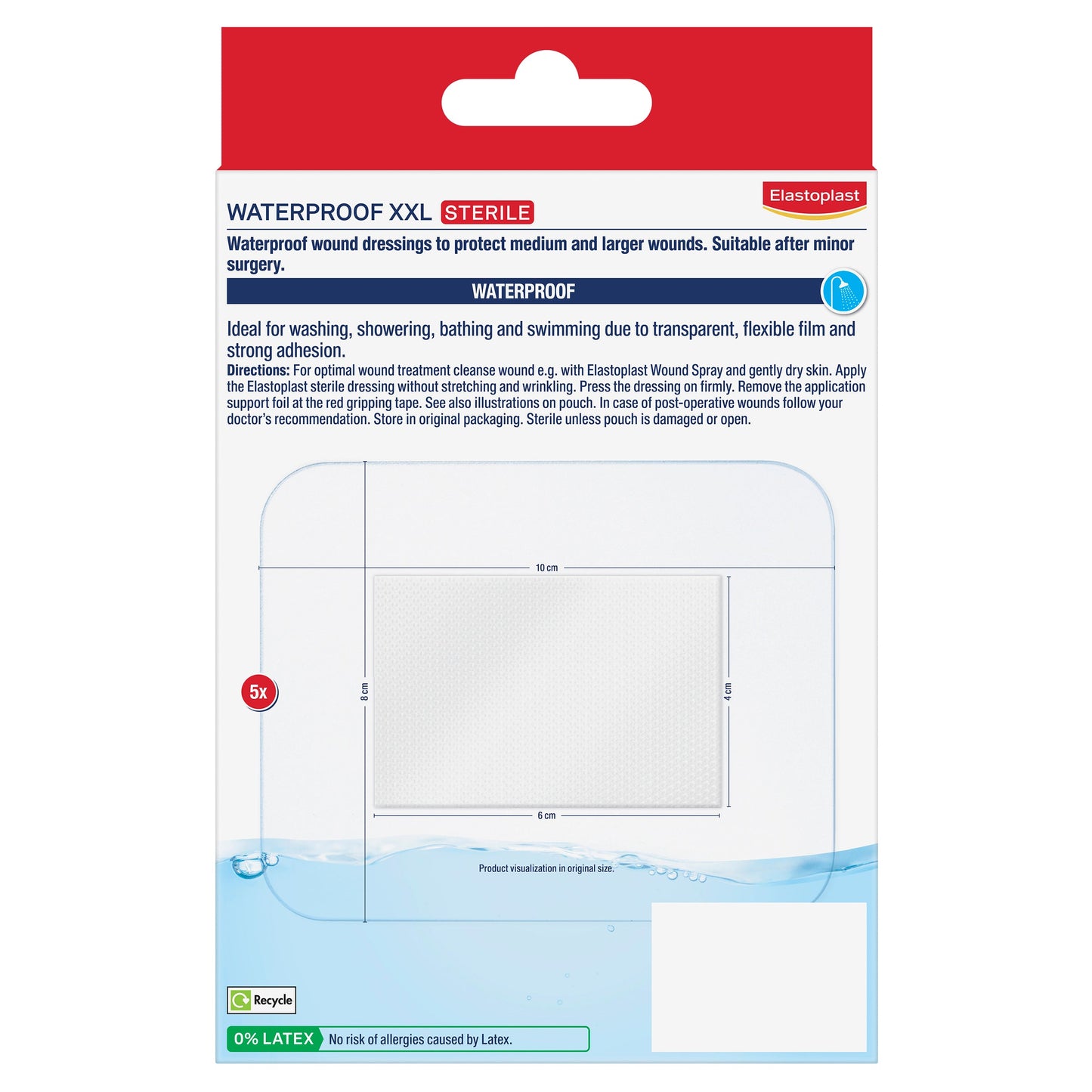 Elastoplast Waterproof XXL 8x10cm 5 Dressings