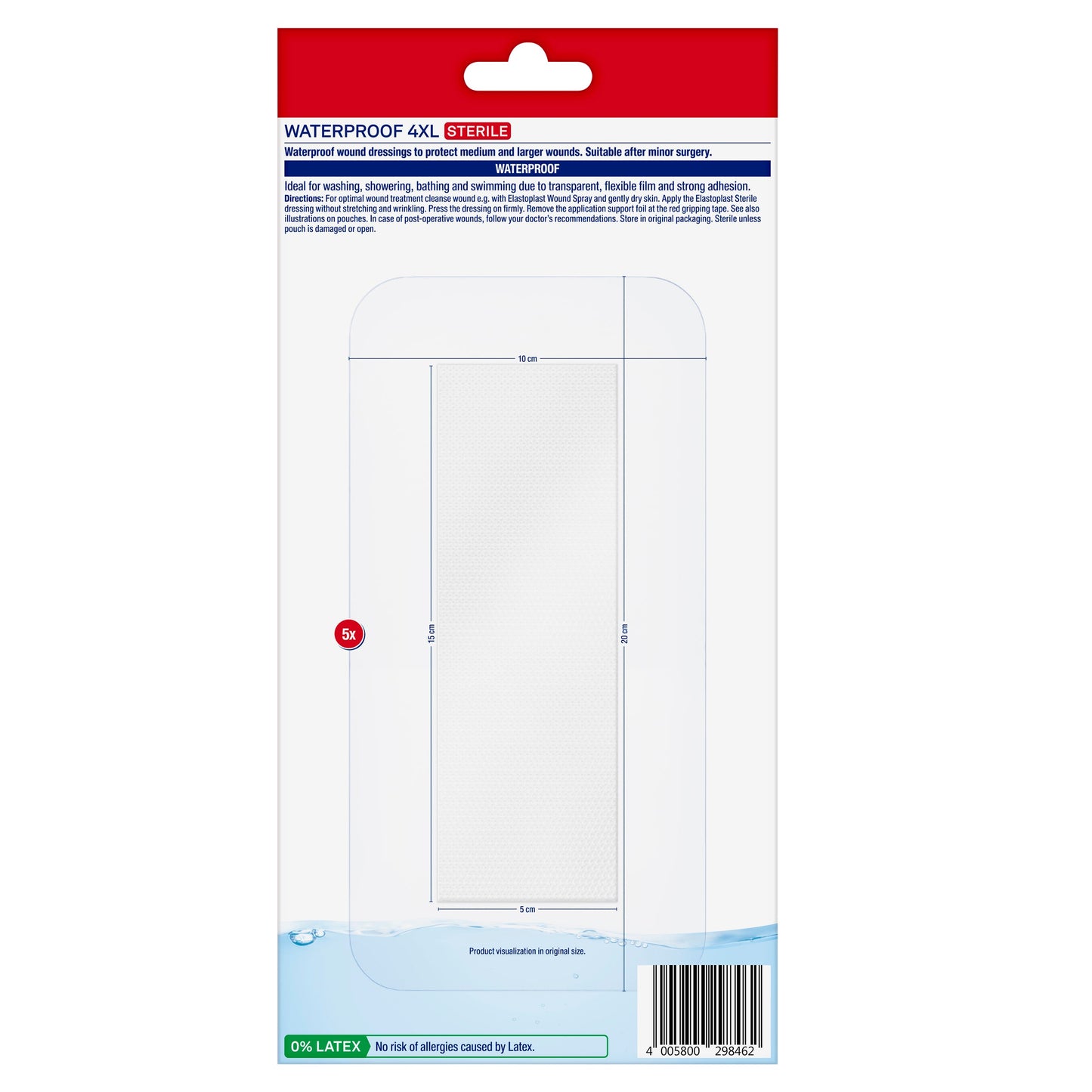 Elastoplast Waterproof Dressing 4XL 10cm x 20cm 5 Pack