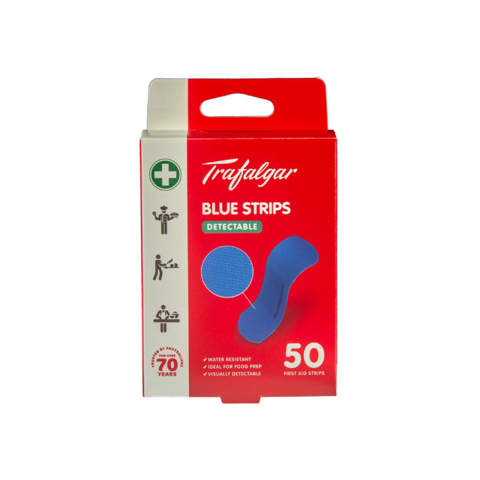 Trafalgar First Aid Blue Plastic Strips 50 Pack