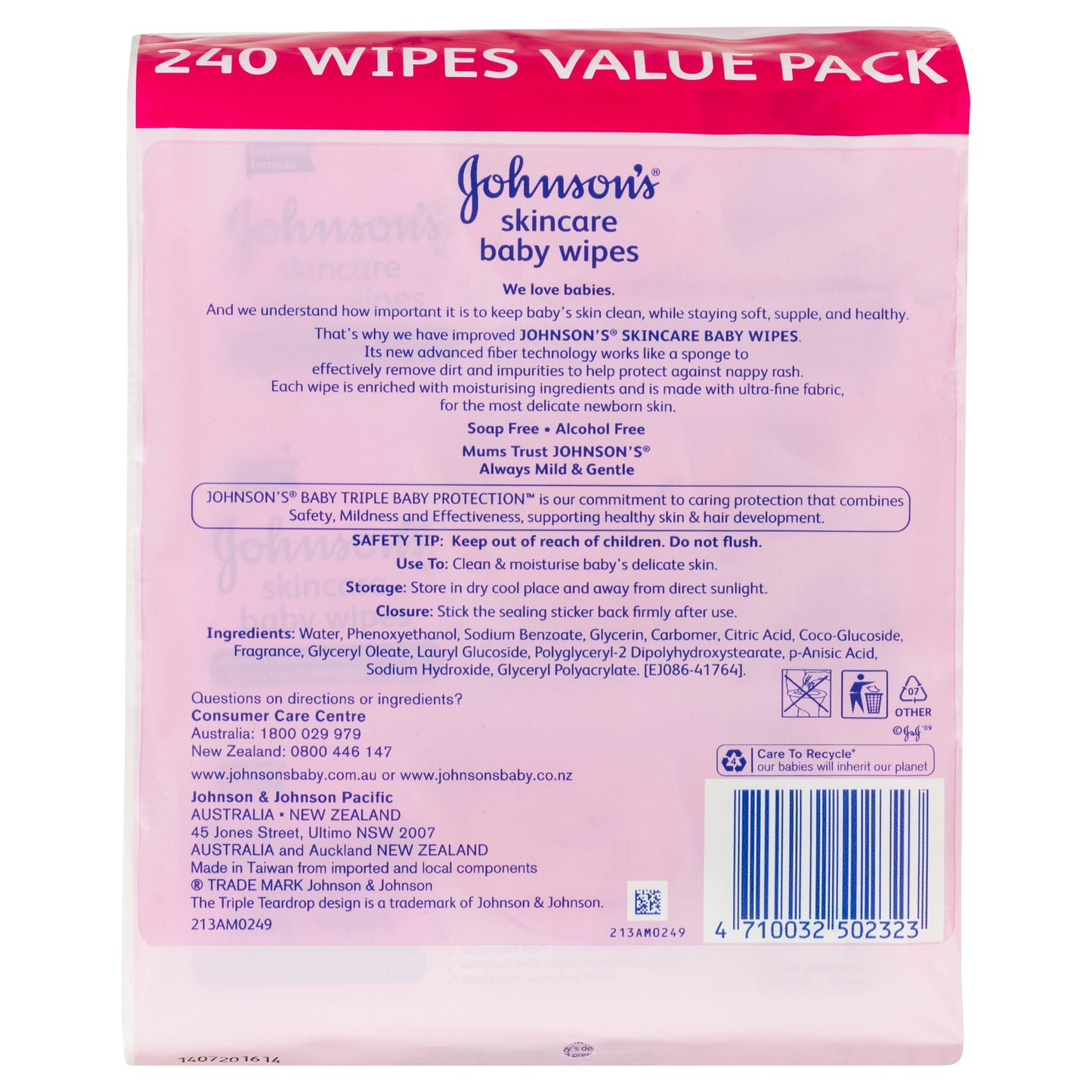 Johnson's Baby Skincare Wipes Lightly Fragranced 80 X 3
