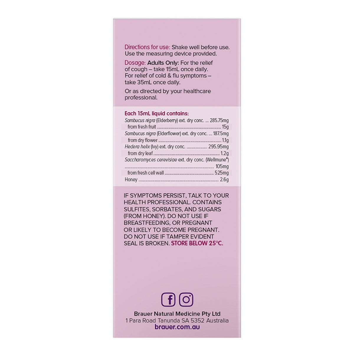 Brauer Sambucus Black Elderberry Cold & Flu Forte for Adults 200ml