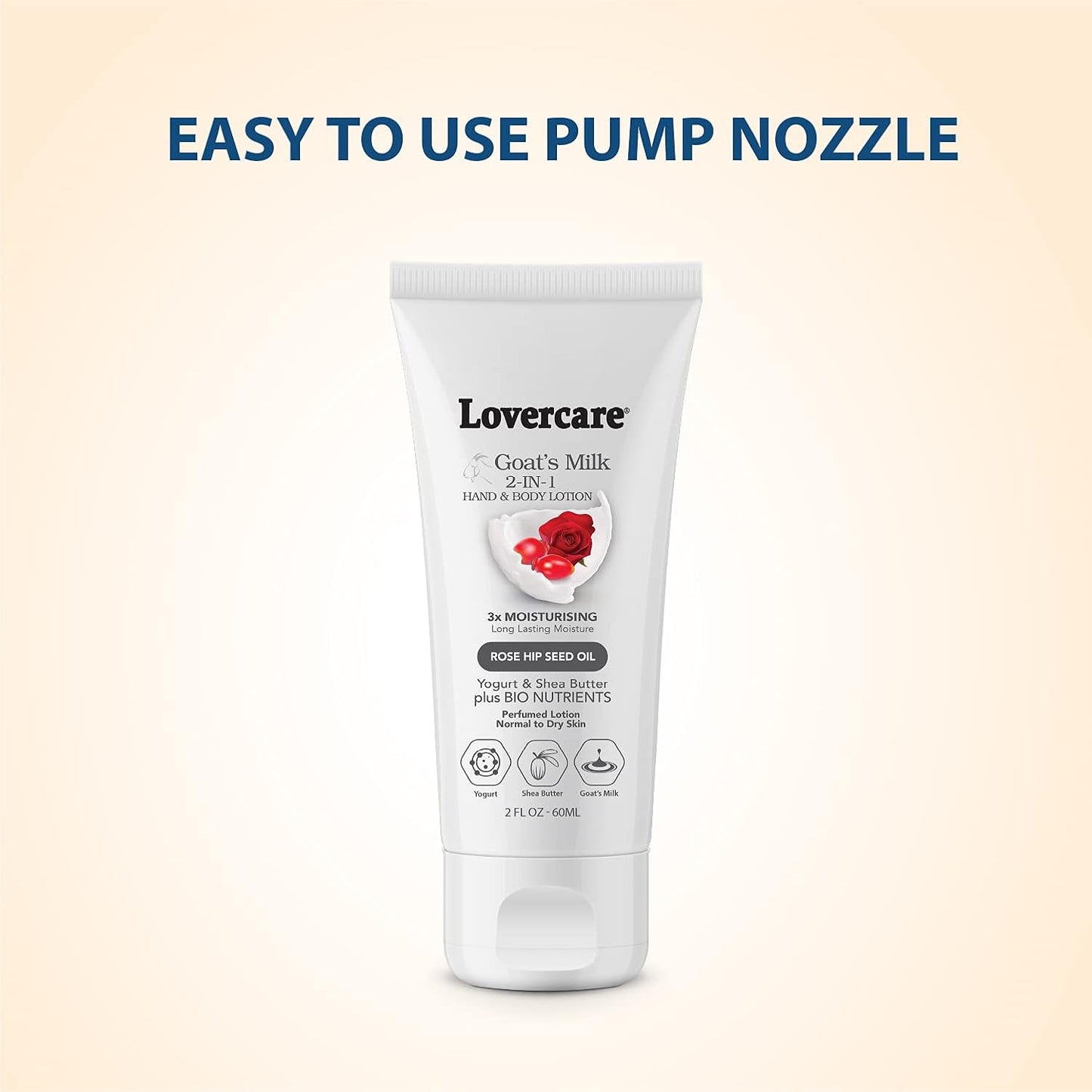 Lovercare Goat's Milk 2-in-1 Hand Cream & Body Lotion Rose Hip Seed Oil 60ml