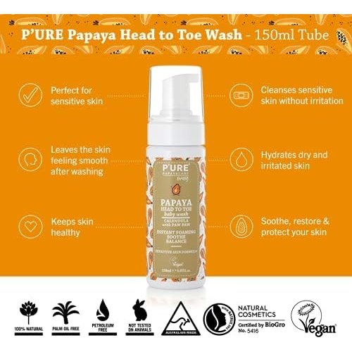P'URE Papayacare Baby Papaya Head To Toe Baby Wash (Calendula with Paw Paw) 150ml