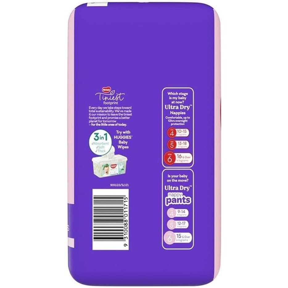Huggies Ultra Dry Nappy Pants Girls Size 6 (15kg+) 24 Pack