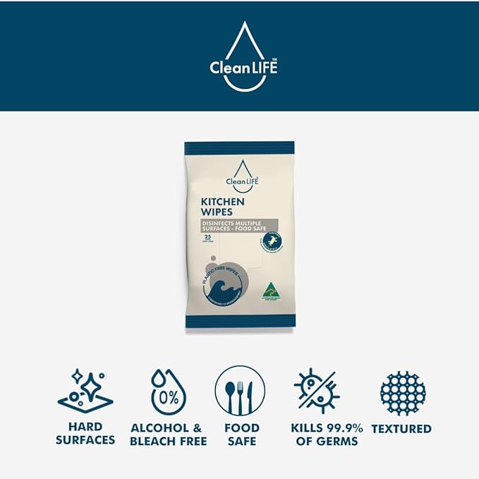 CLEANLIFE Kitchen Plastic Free Wipes Food Safe 25pk