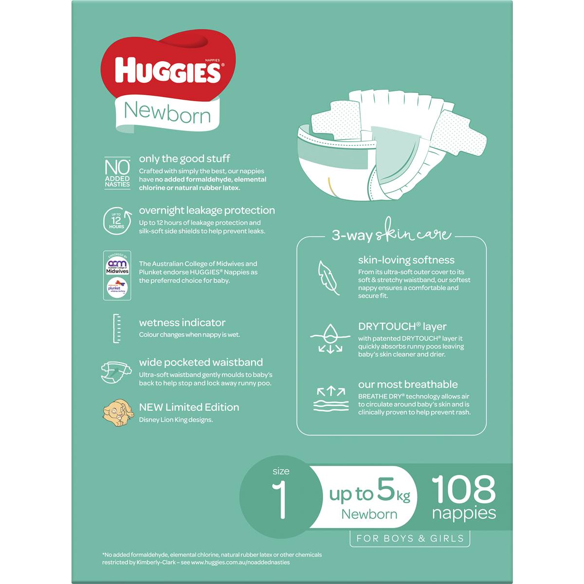 Huggies Newborn Nappies Size 1 (up To 5kg) 108 Pack