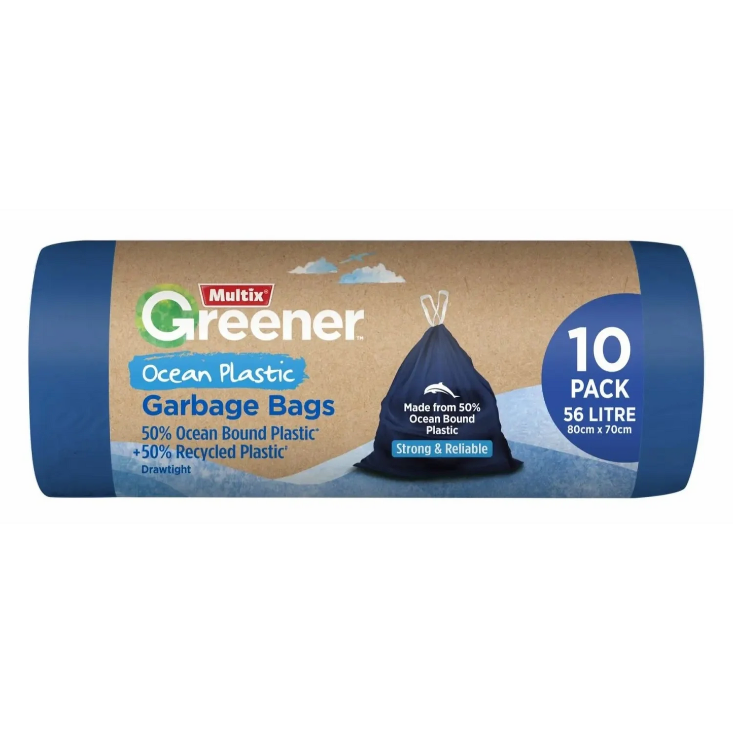 Multix Ocean Plastic Greener Garbage Bags, 56 Litre Capacity Pack of 10