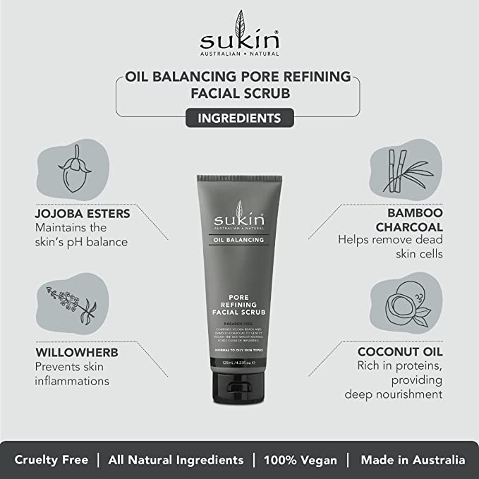 Sukin Oil Balancing Plus Charcoal Pore Refining Facial Scrub 125ml