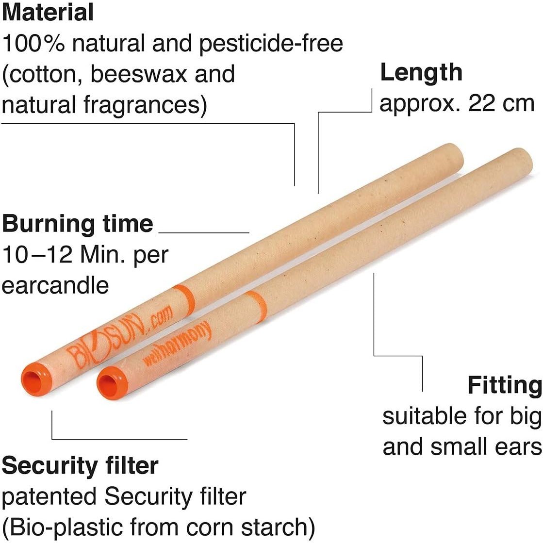 Biosun Ear Candles Fragranced Wellharmony Ritual Orange & Grapefruit 1 Pair