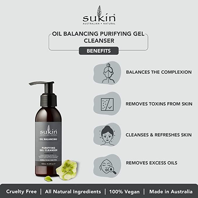Sukin Oil Balancing Plus Charcoal Purifying Gel Cleanser 125ml