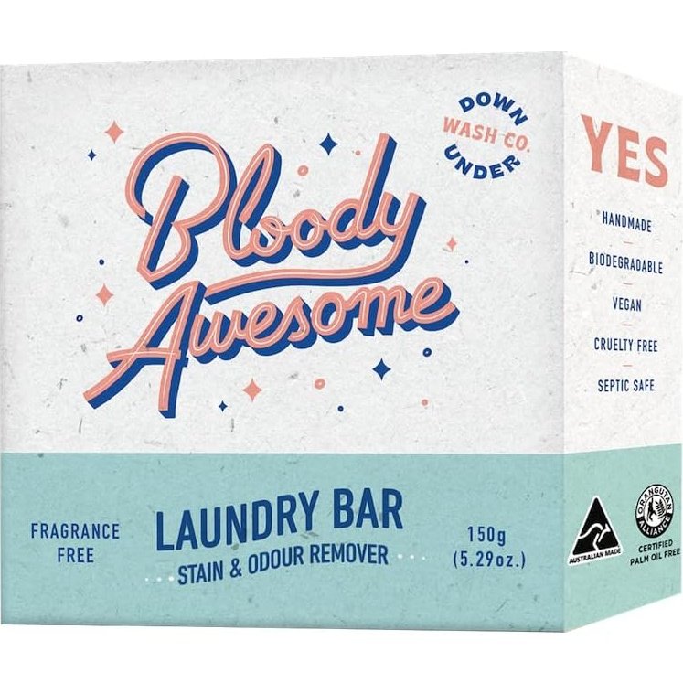 Downunder Wash Co. (Bloody Awesome) Laundry Bar Stain & Odour Remover Fragrance Free 150g
