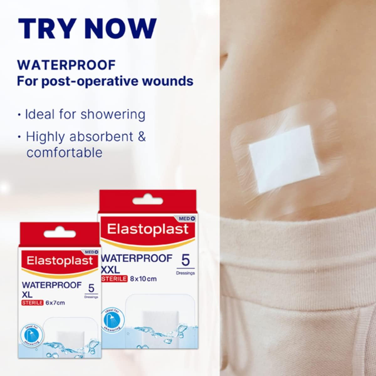 Elastoplast Waterproof XXL 8x10cm 5 Dressings