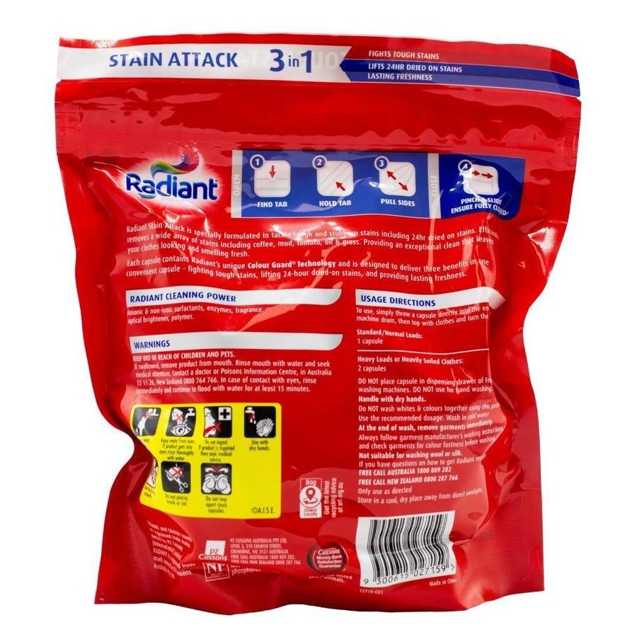 Radiant Stain Attack Front & Top Loader 3-in-1 Laundry Capsules