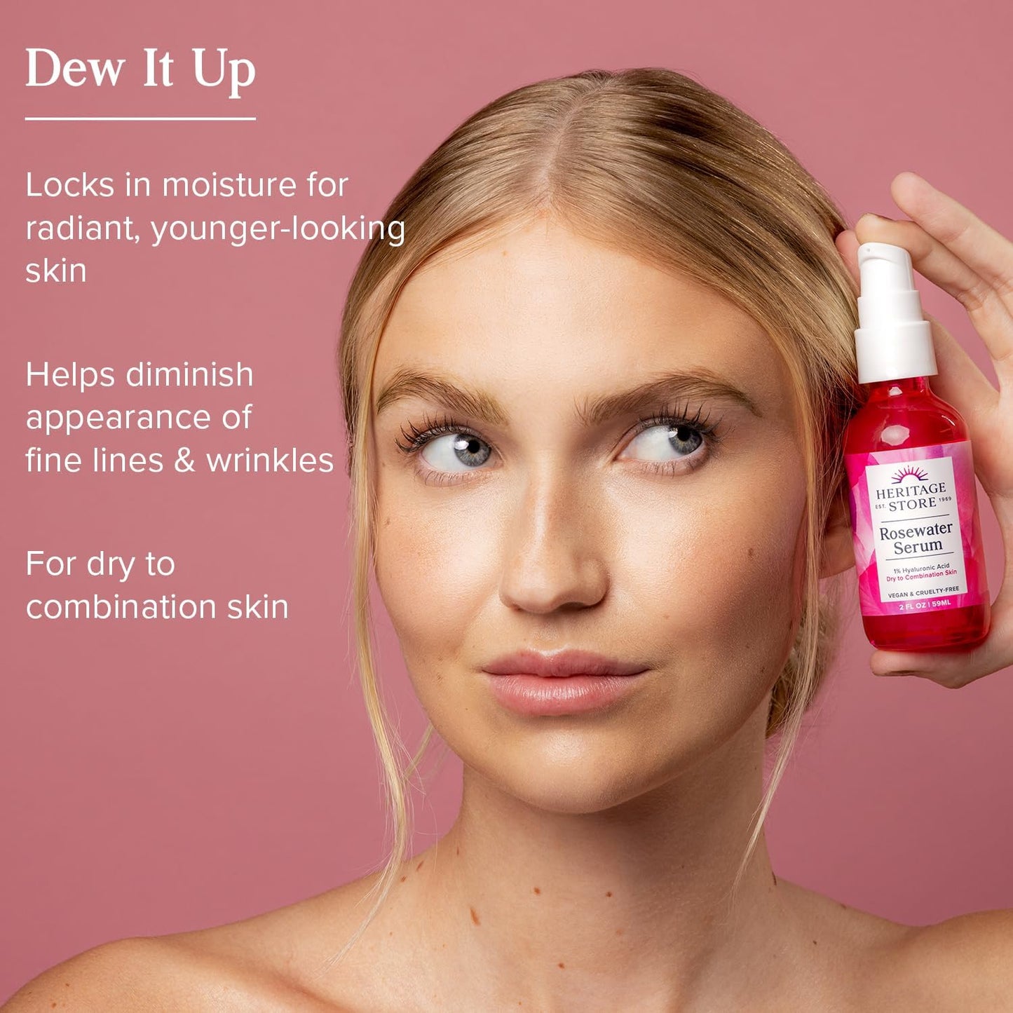 HERITAGE STORE Rosewater Serum 1% Hyaluronic Dry to Combination Skin 59ml
