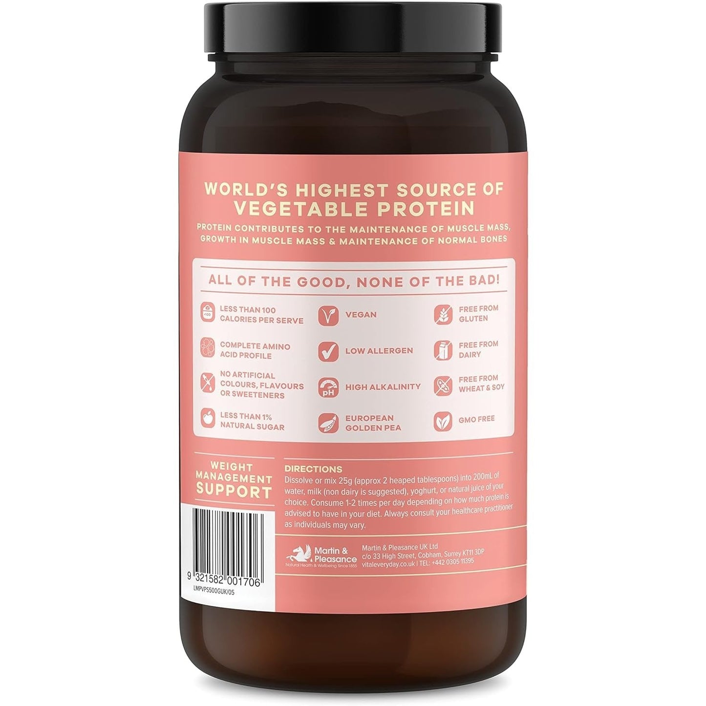Martin & Pleasance Vital Protein 100% Natural Plant Based (Pea Protein Isolate) Strawberry 500g
