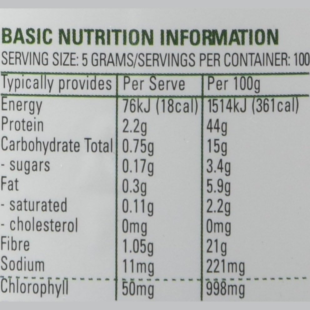 Synergy Natural Organic Super Greens (Spirulina, Chlorella, Barley Grass & Wheat Grass) Powder 500g