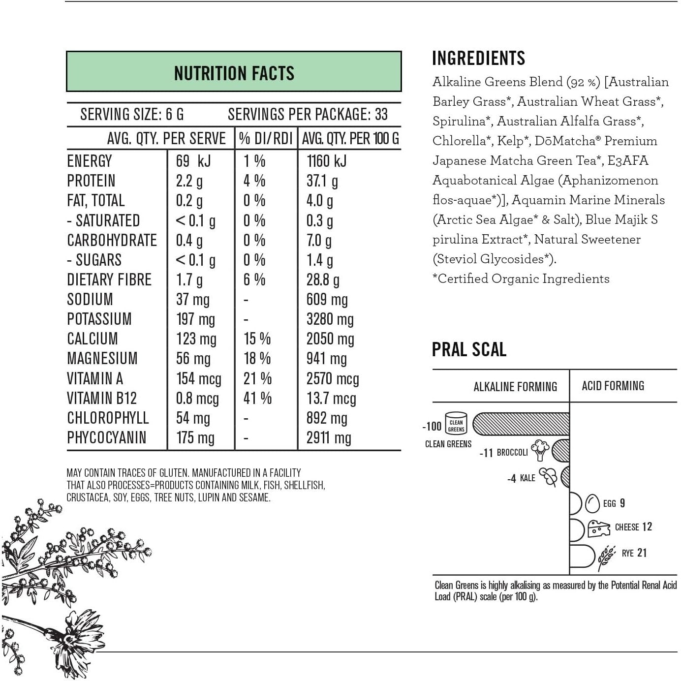 Nutra Organics Organic Clean Greens Straight Up 200g