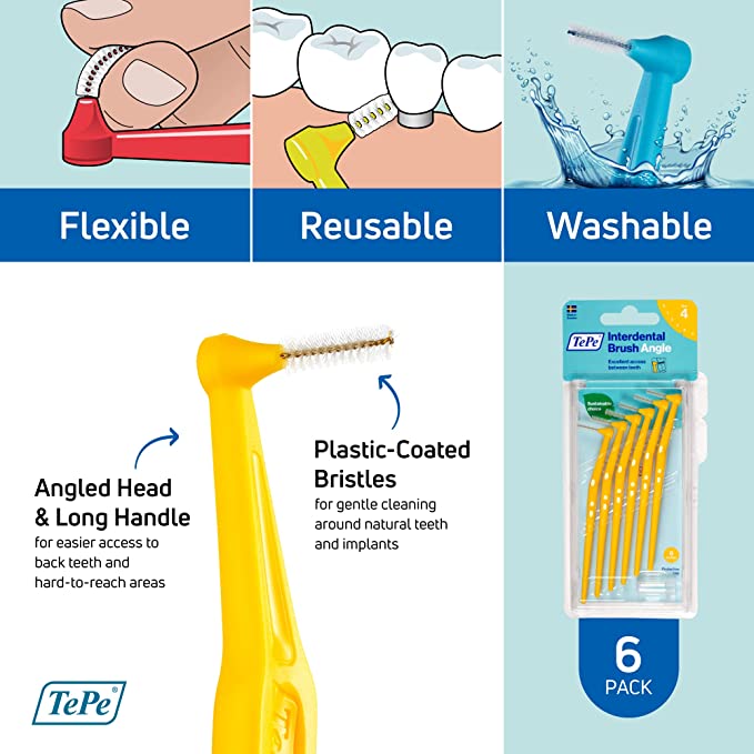 TePe Angle Yellow Interdental Brushes 0.7mm 6 Pack