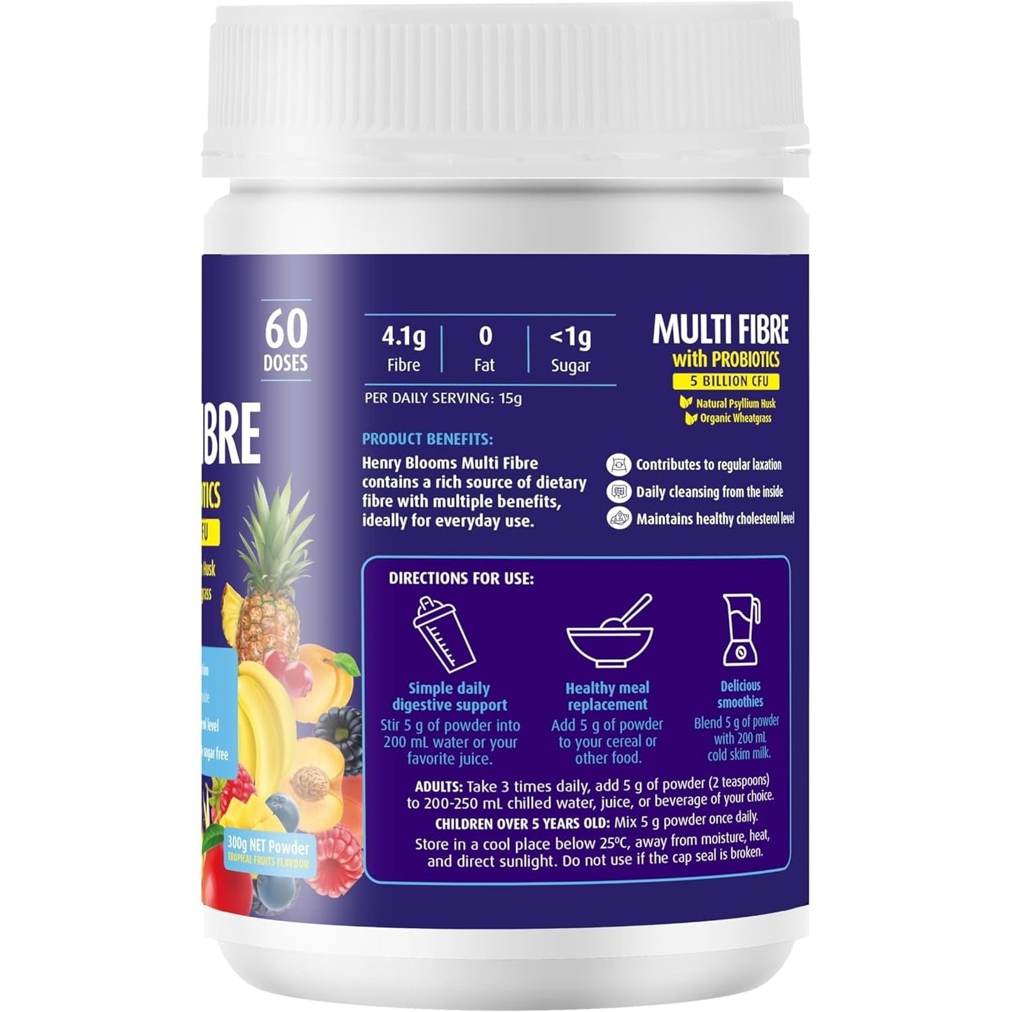 Henry Blooms Multi Fibre with Probiotics (Tropical Fruits) 300g
