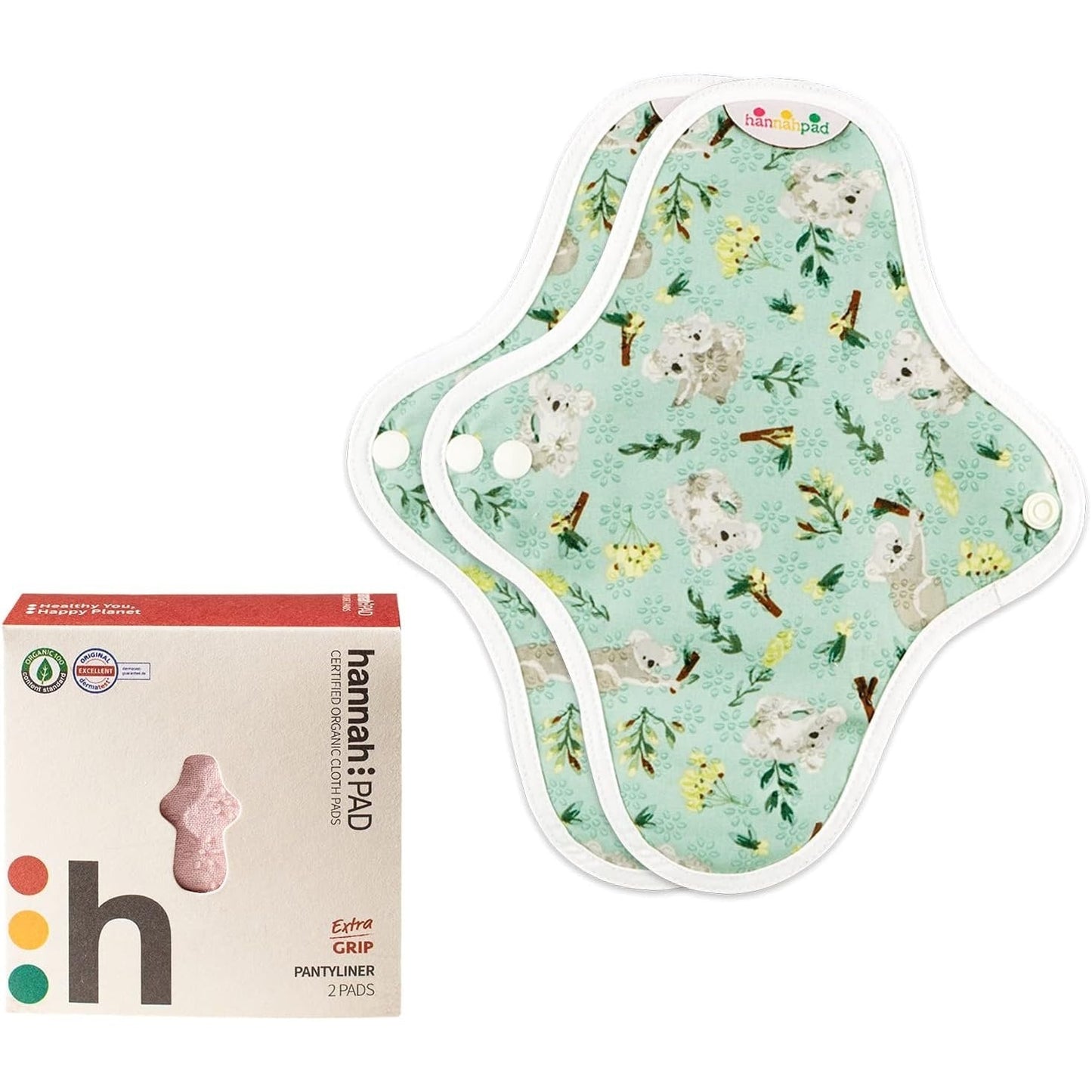 Hannah Pad Organic Cotton Reusable Cloth Pad Pantyliner Extra Grip x 2 Pack (Fabric supplied at random)