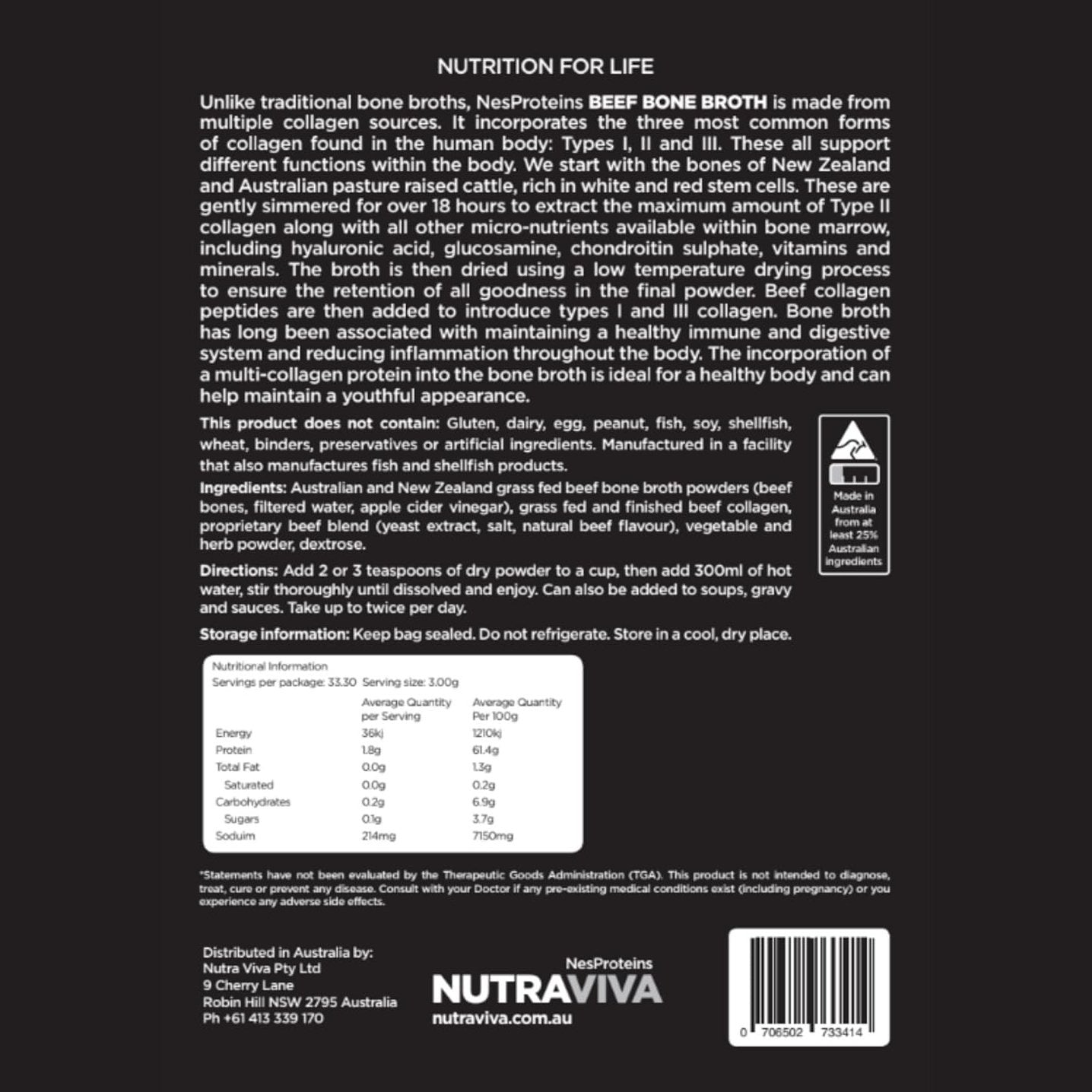 Nutraviva (NesProteins) Bone Broth Beef + Veg 100g