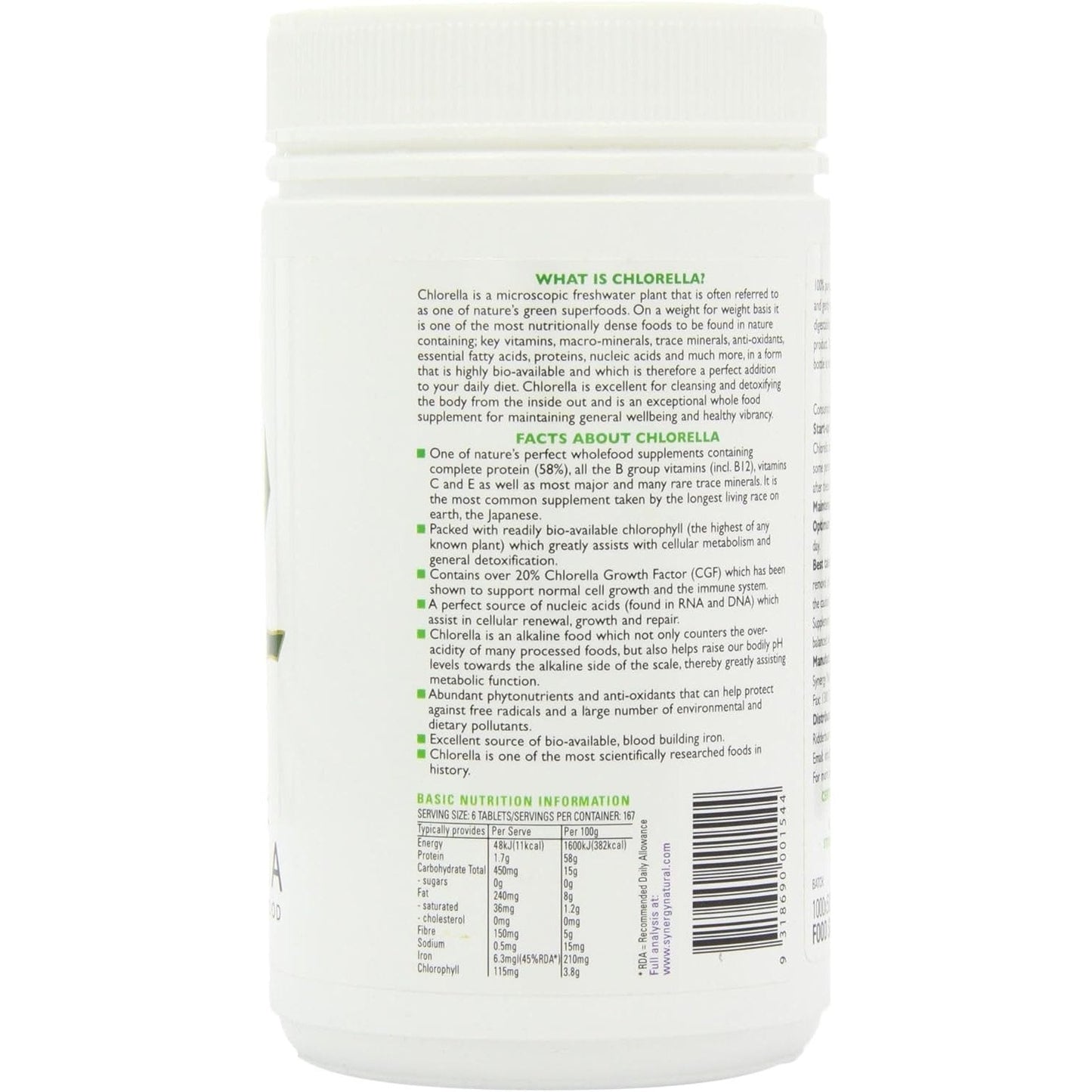 Synergy Natural Organic Chlorella 500mg 1000t
