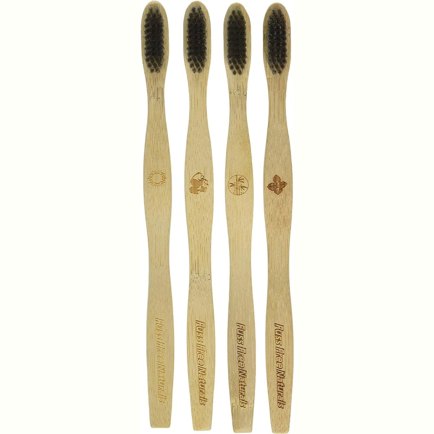 Essenzza Fuss Free Naturals Bamboo Toothbrush with Activated Charcoal Bristles Soft x 4 Pack