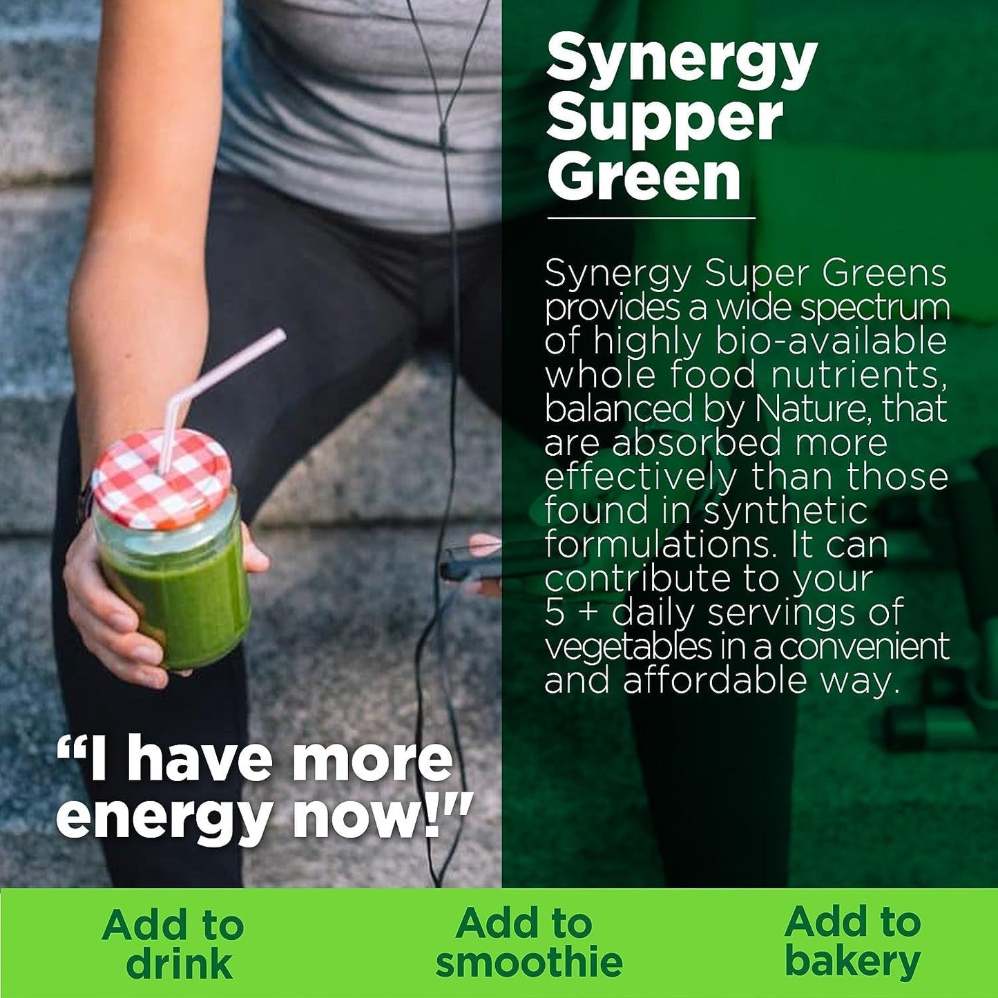 Synergy Natural Organic Super Greens (Spirulina, Chlorella, Barley Grass & Wheat Grass) Powder 100g
